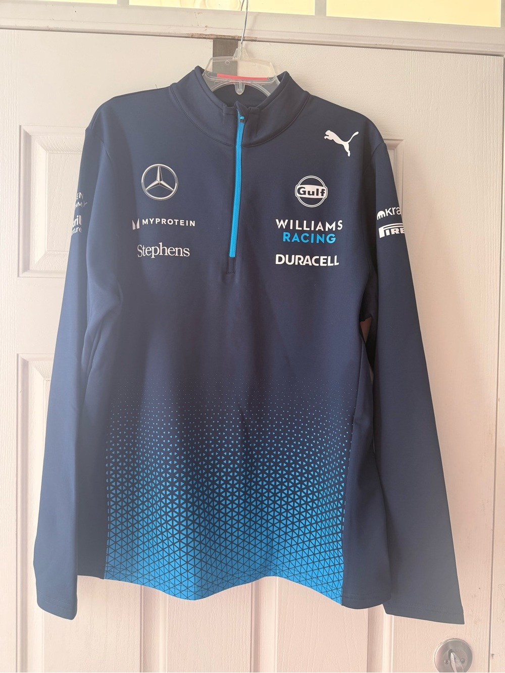 Puma Williams Racing Navy Blue and Light Blue Quarter-Zip Sweatshirt